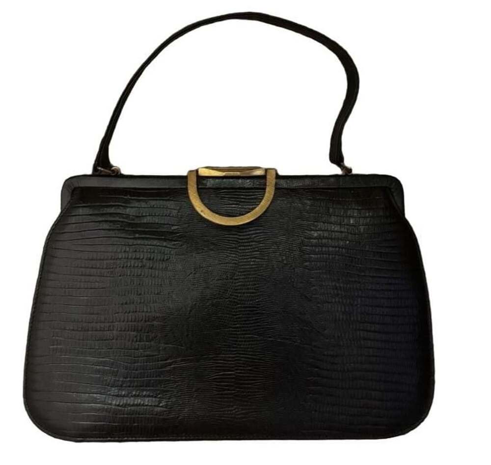 Vintage 1950s La Mode Top Handle Handbag with Black Reptile Exterior